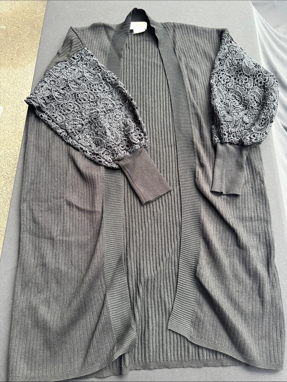 Open-Front Gray Lace Sleeve Cardigan